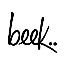 The word "beek" written in a stylized, cursive font with two dots following it. The text is presented in black on a white background.