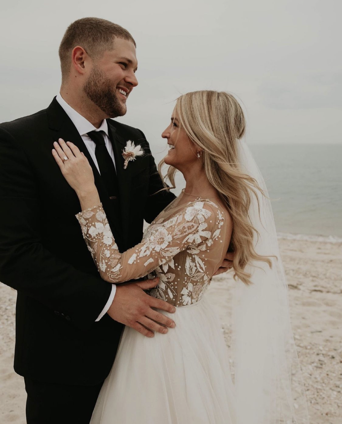 beach bride and groom