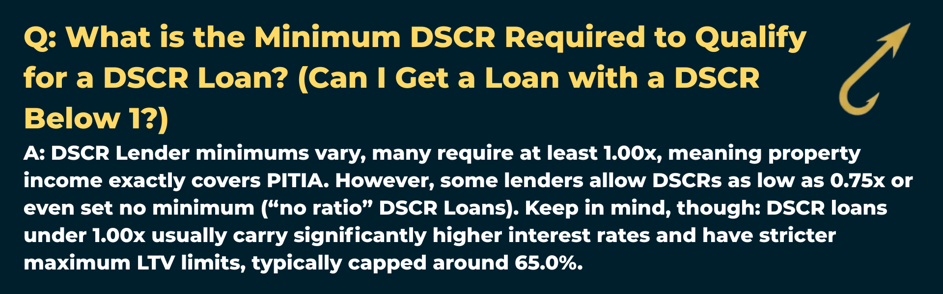 Q&A graphic asking: 'What is the Minimum DSCR Required to Qualify for a DSCR Loan? (Can I Get a Loan with a DSCR Below 1?)'