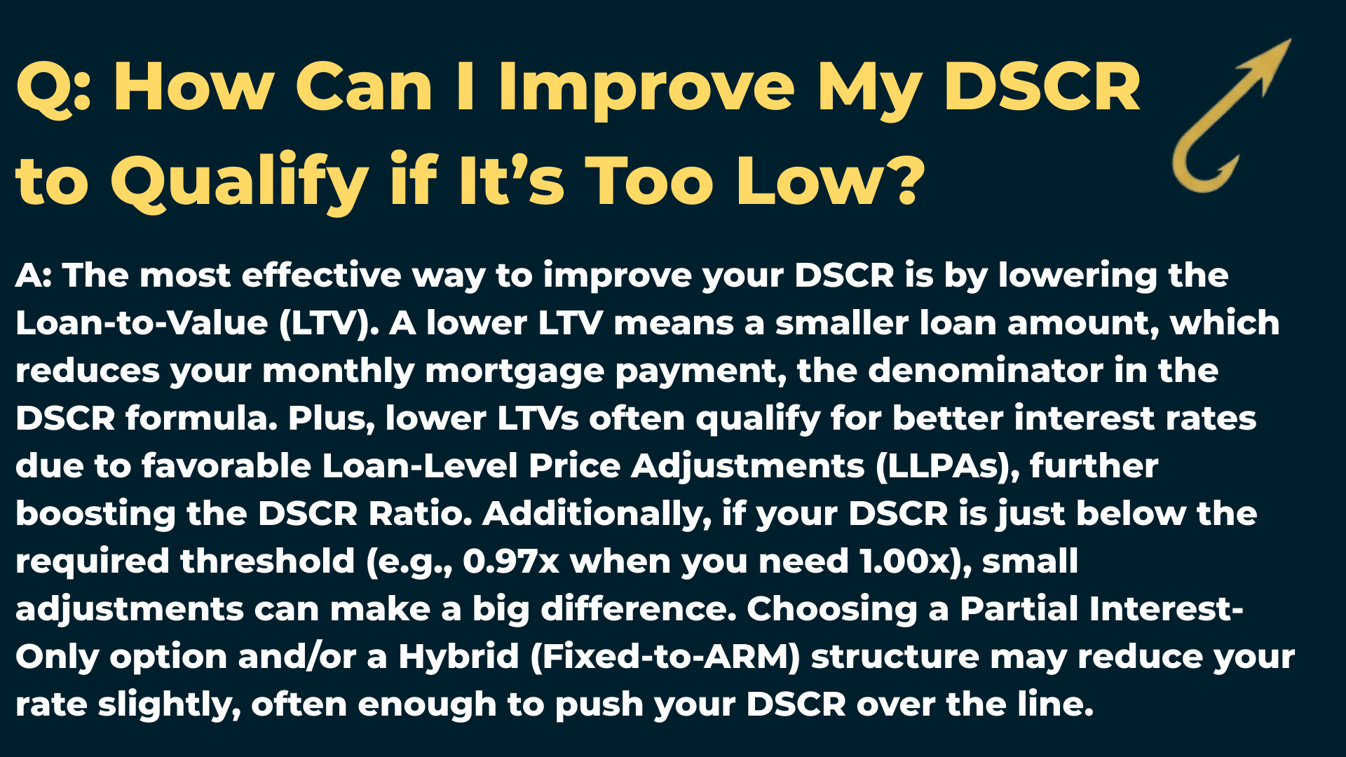 Q&A graphic with the Harpoon Capital logo asking: 'How Can I Improve My DSCR to Qualify if It's Too Low?