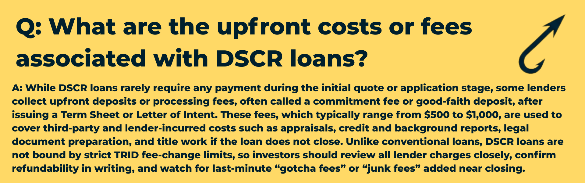 Q&A graphic with the Harpoon Capital logo asking: 'What are the upfront costs or fees associated with DSCR loans?