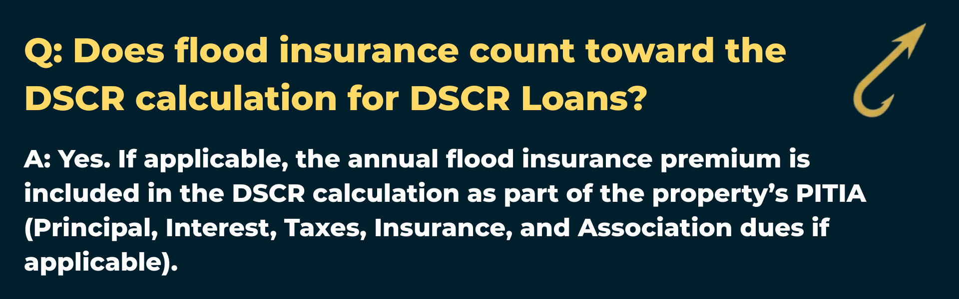 Q&A graphic with the Harpoon Capital logo asking: 'Does flood insurance count toward the DSCR calculation for DSCR Loans?