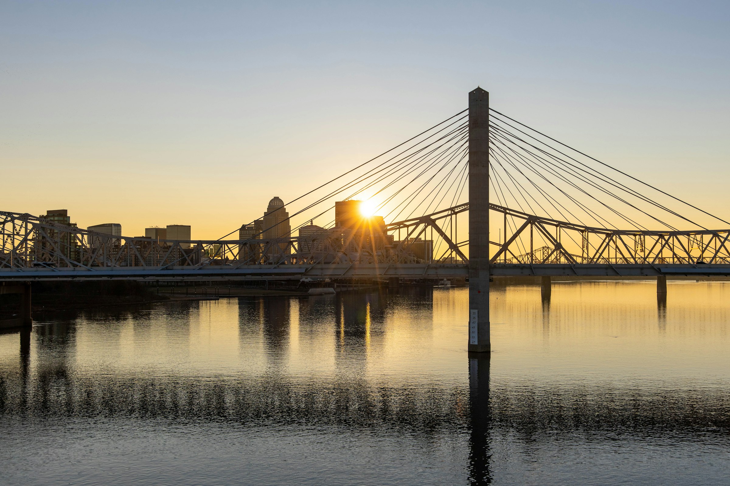 Sunset over downtown Louisville, Kentucky from the Ohio River