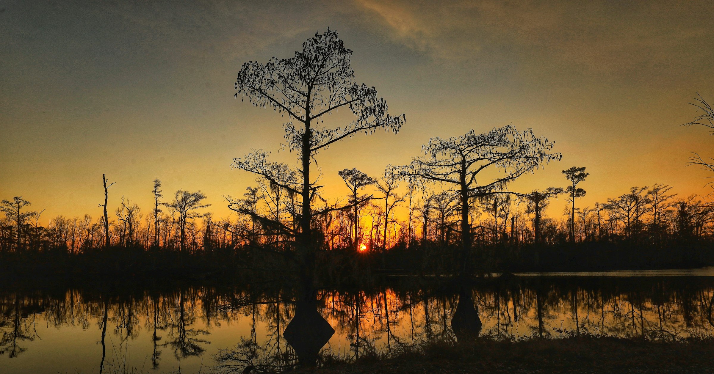 Sunset over the wetlands near Lake Charles, Louisiana