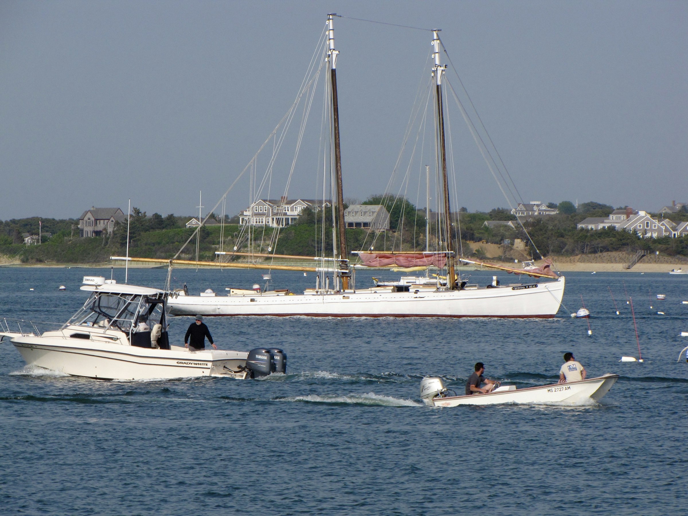 Sailboats and motorboats in Hyannis Port, Barnstable on Cape Cod, Massachusetts