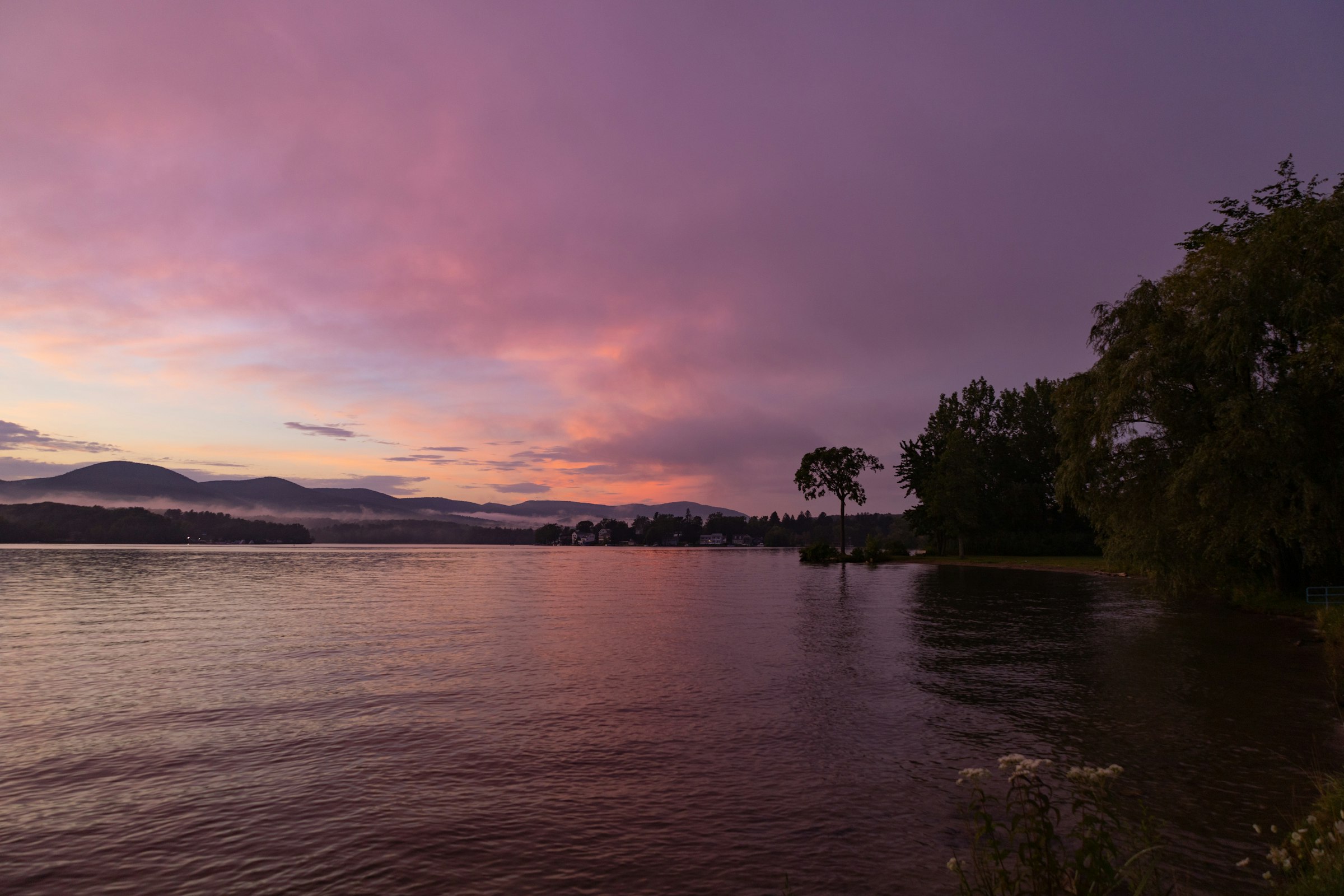 Sunset over Onota Lake and the Berkshire hills in Pittsfield, Massachusetts