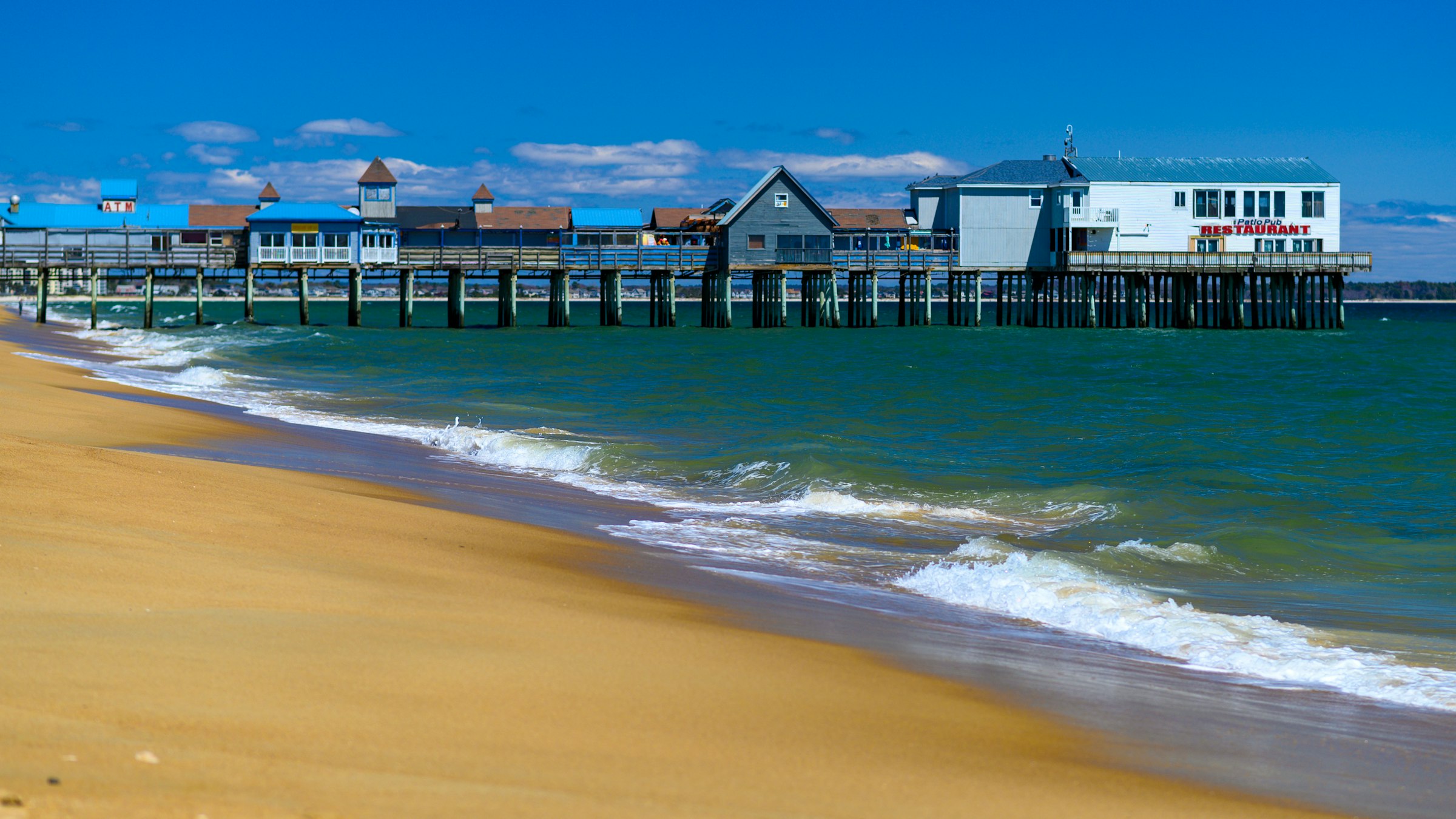 Old Orchard Beach, Maine with its pier and beachfront buildings