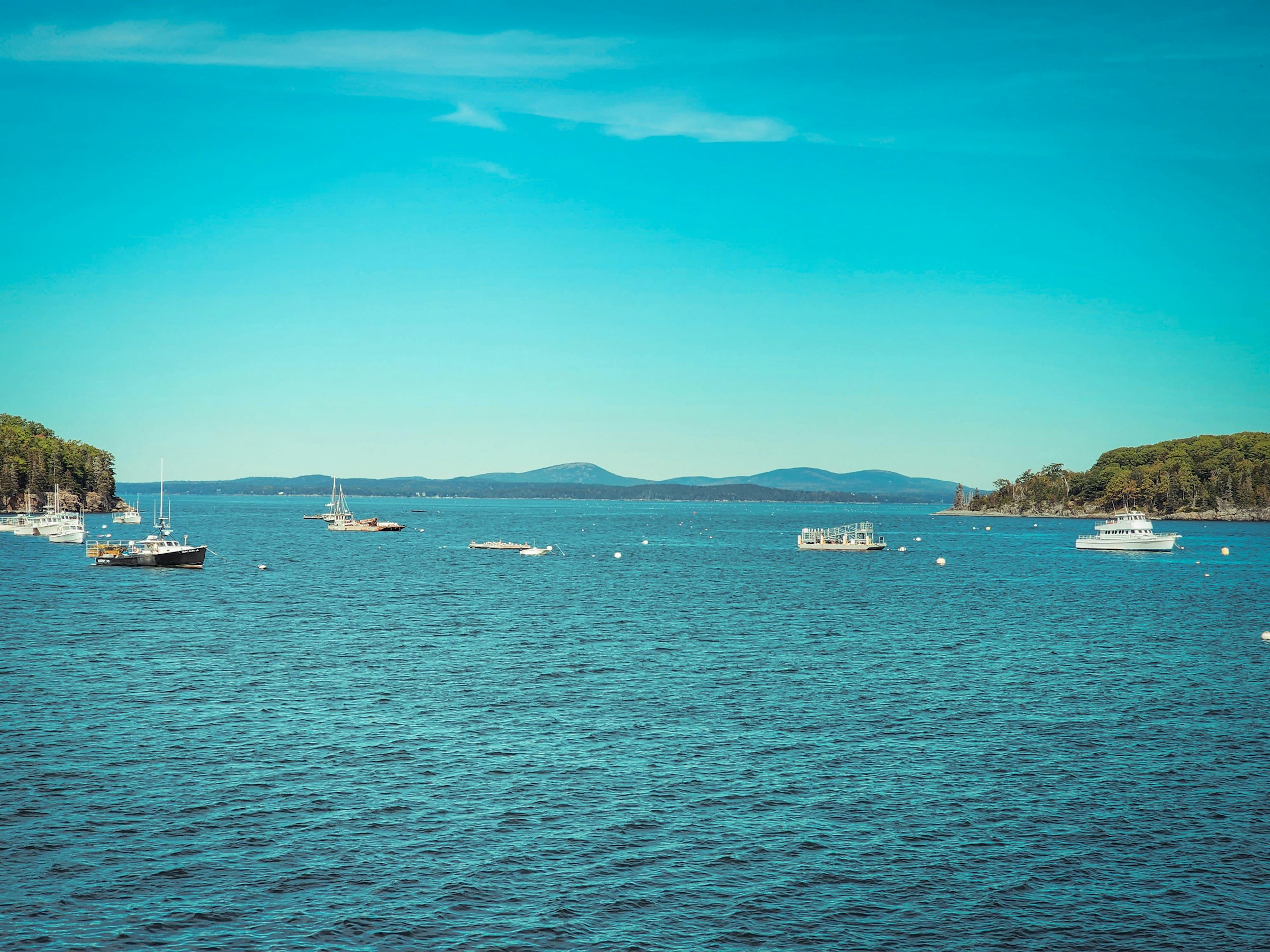 Boats on the Penobscot River waterfront in Bangor, Maine