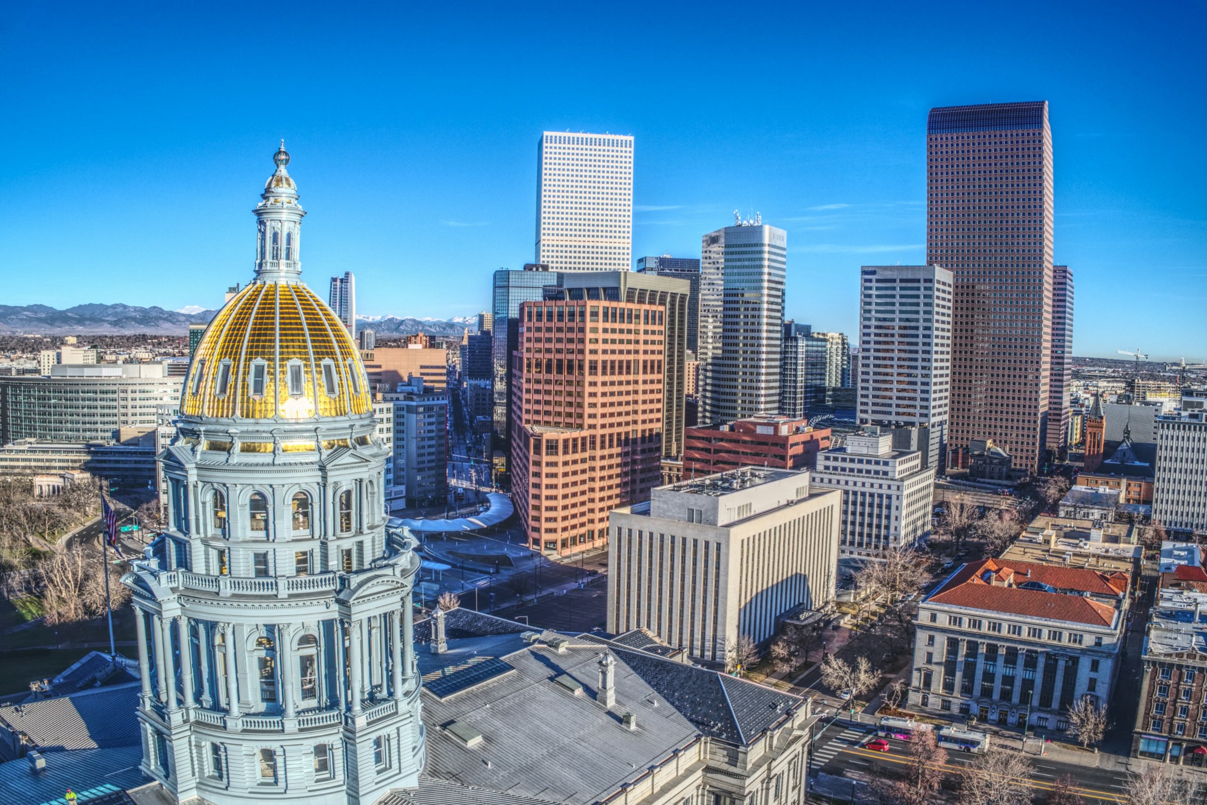 Colorado State Capitol gold dome and the downtown Denver skyline