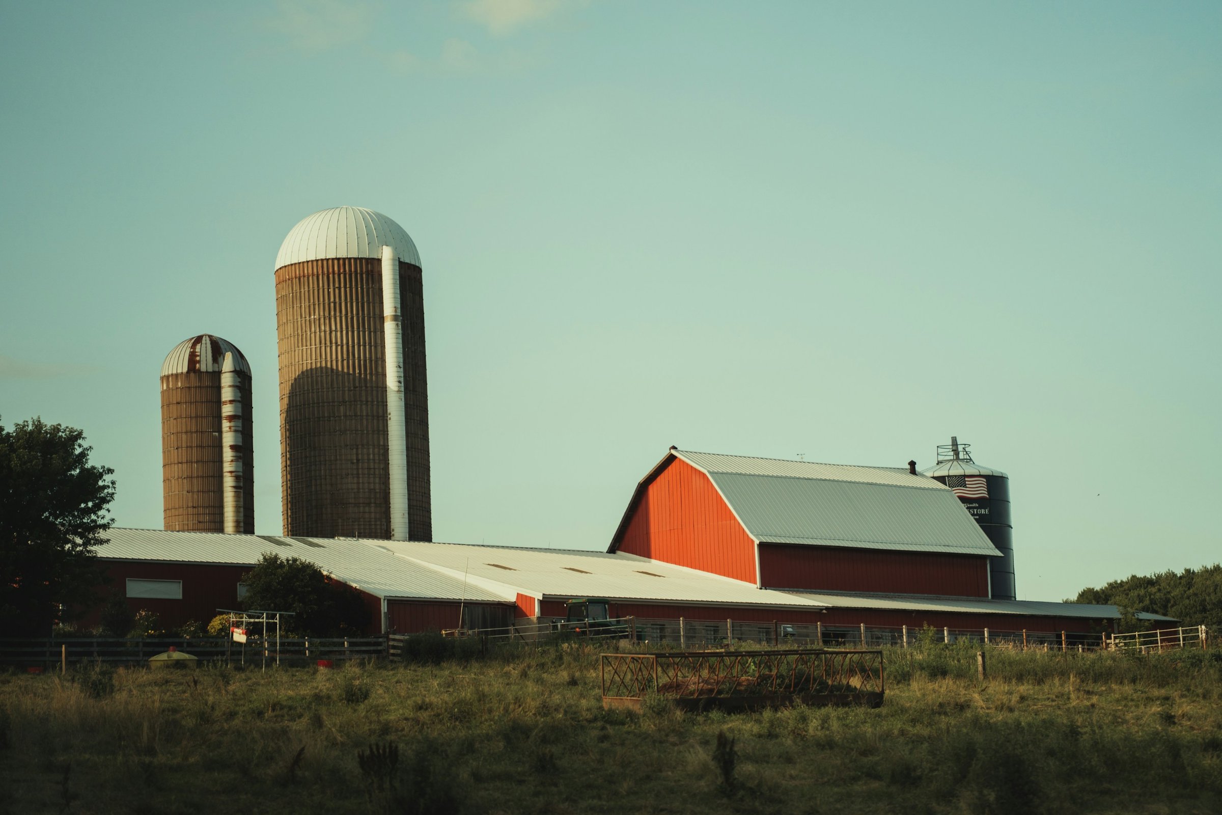 Red barn and silos on a Wisconsin farm