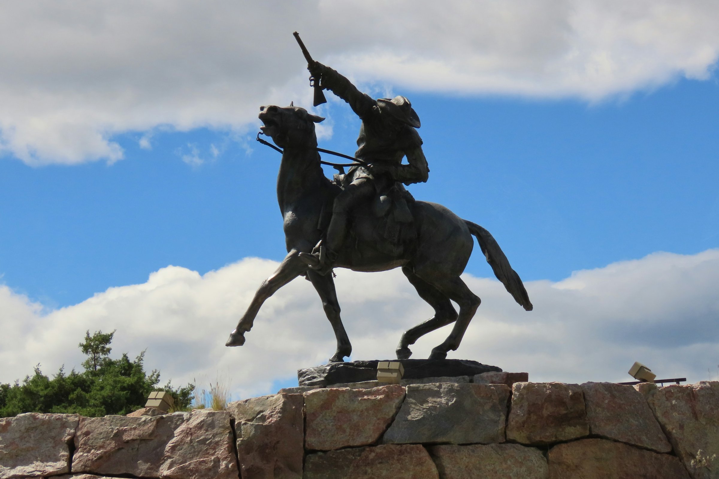 Buffalo Bill statue against the sky in Cody, Wyoming