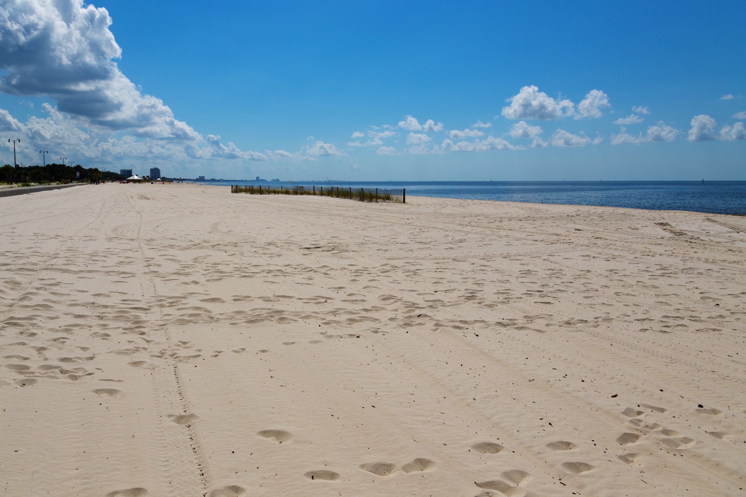 Sand beach on the Gulf of Mexico in Gulfport, Mississippi
