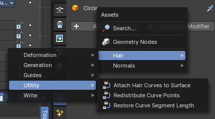 Add Asset Modifier menu