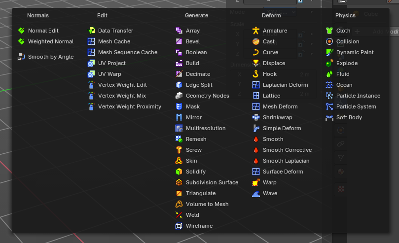 Add Modifier menu