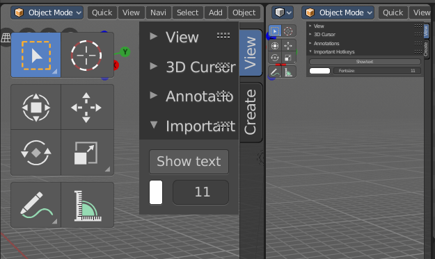 Resize Tool Shelf and Properties content
