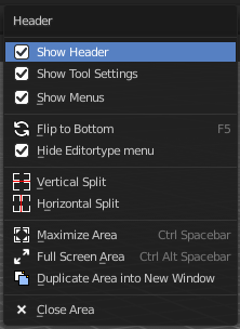 Header right click menu