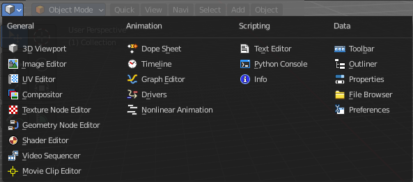 Editor Type menu