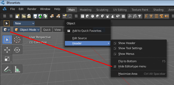 Editor Type menu
