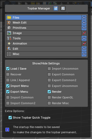 Topbar Manager menu