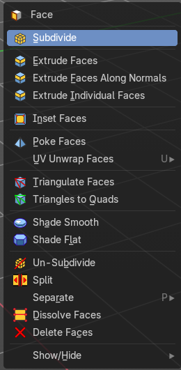 Face Context Menu