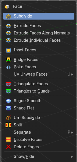 Face Context Menu