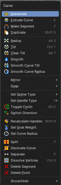 Curve context menus