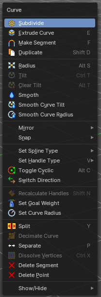 Curve context menus