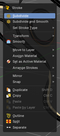 Edit Mode - Stroke Context Menu