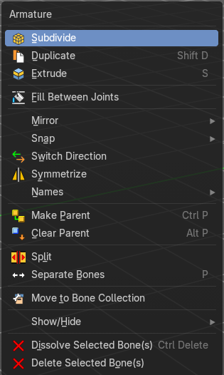 Edit Mode - Armature Context Menu