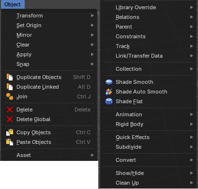 Object menu
