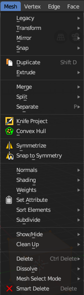 Edit Mode - Mesh Menu