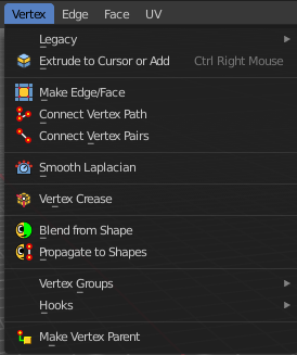 Edit Mode - Vertex Menu