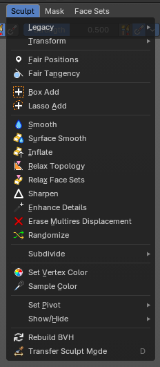 Sculpt Mode - Sculpt Menu