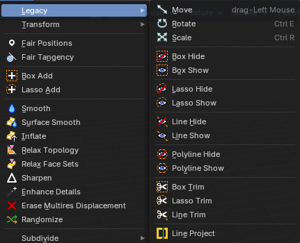 Legacy submenu