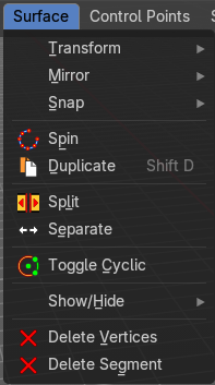 Edit Mode - Surface Menu