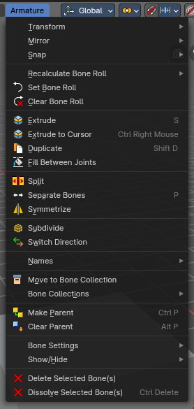 Edit Mode - Armature Menu