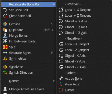 Recalculate Bone Roll - Submenu