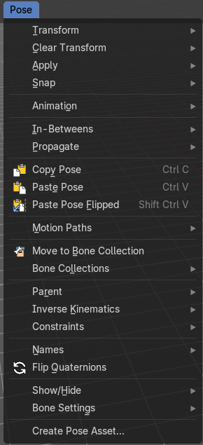 Pose Mode - Pose Menu
