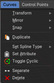 Edit mode - Curves menu