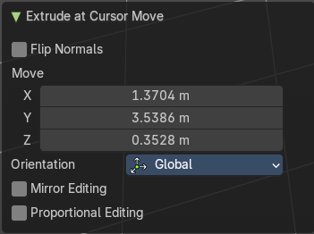 Extrude At Cursor Move panel