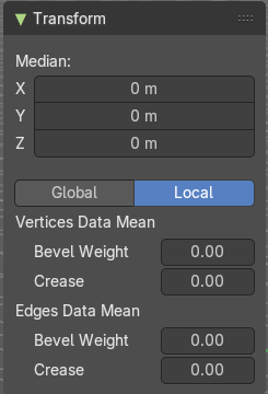 Item tab - Transform Panel in Edit Mode