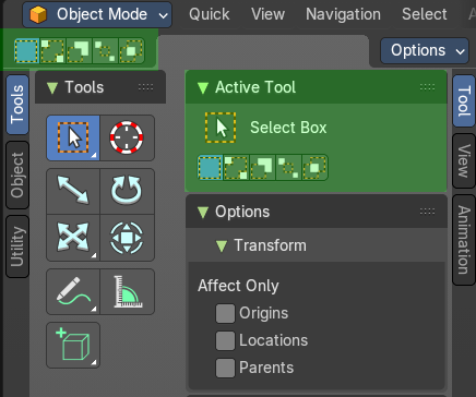 Tool Tab and Top Bar