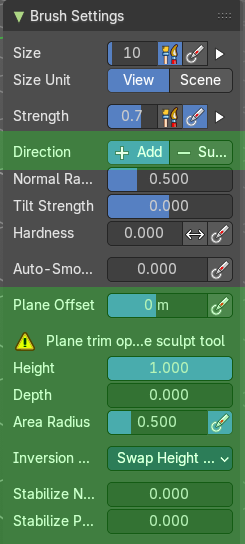 Brush Settings Panel - Scrape/Fill brush