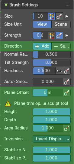 Brush Settings Panel - Plateau brush