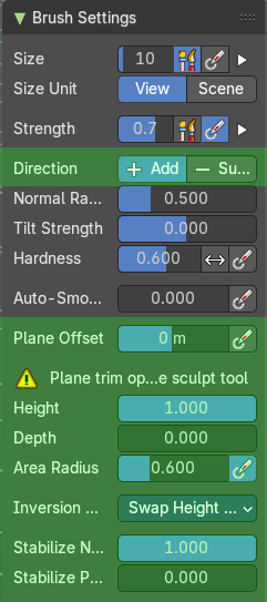 Brush Settings Panel - Trim brush