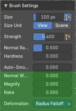 Brush Settings Panel - Pull brush