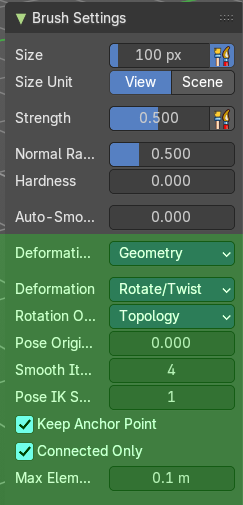 Brush Settings Panel - Pose brush