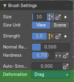 Brush Settings Panel - Smear Multires Displacement brush