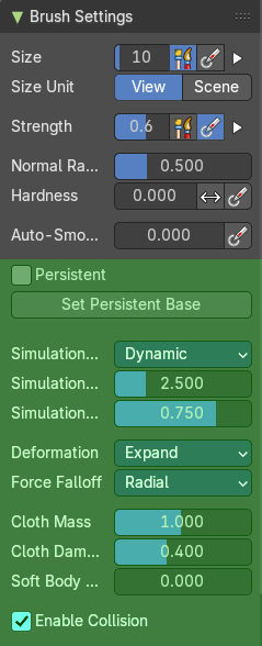 Brush Settings Panel - Expand/Contract Cloth brush