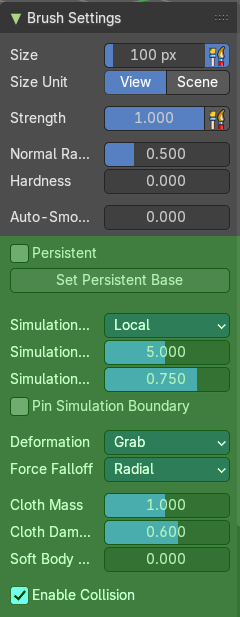 Brush Settings Panel - Grab Random Cloth brush